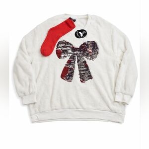 Nwt -Jolie & Joy White Sweater with Sequin Bow & Red Socks 3X NWT